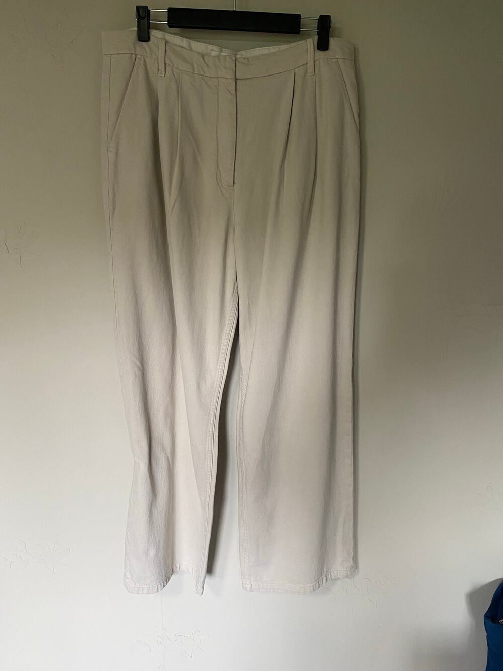 Abercrombie & Fitch Cotton Sand  Pleated Front Trousers 32/14 Wide Leg Office